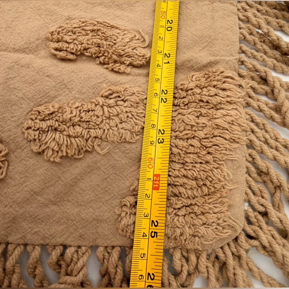 Set Of 2 Tan Textured Pillow Shams with Fringe 20” x 25” 100% Cotton